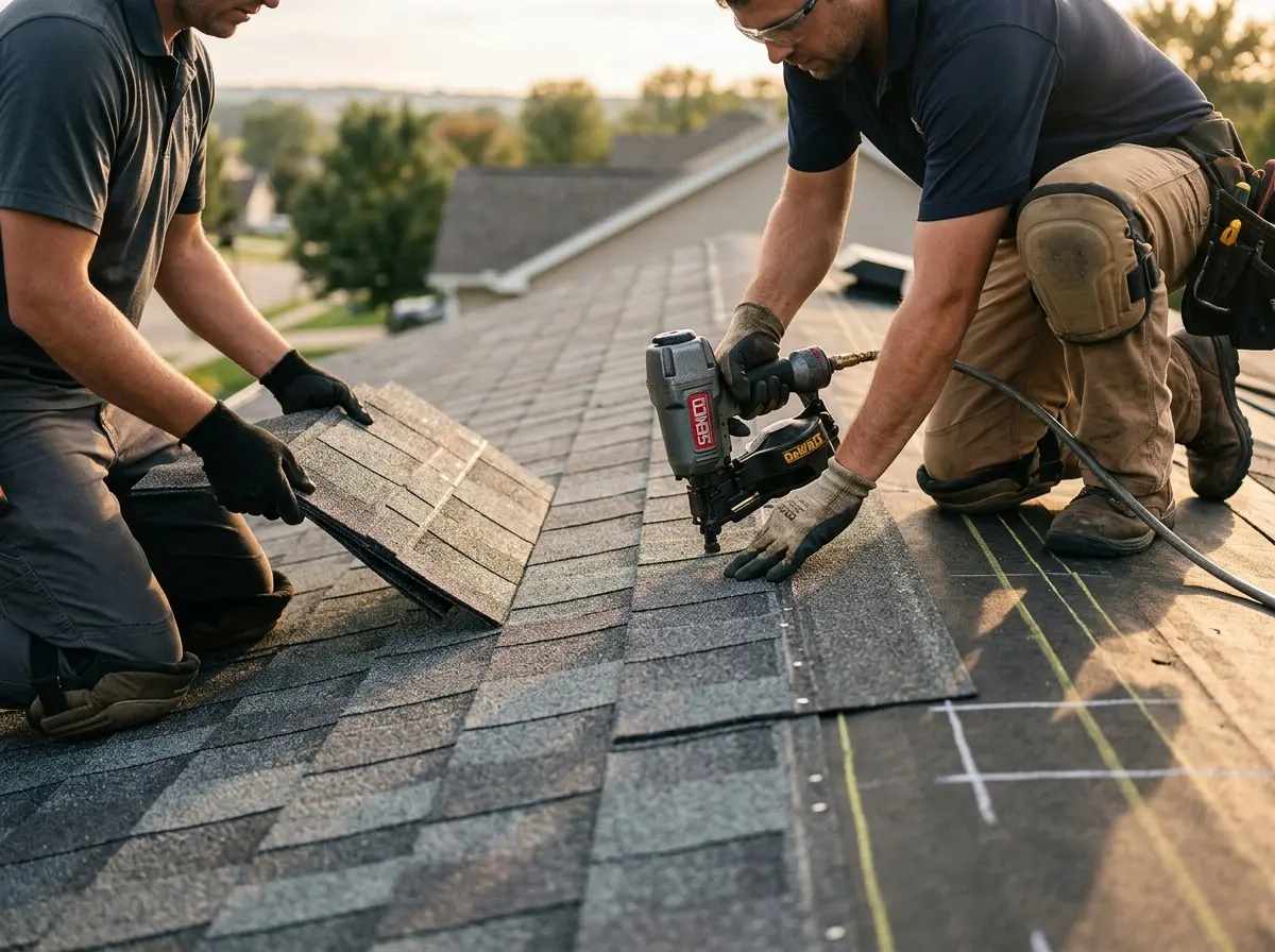 Professional roofer working on a residential roof in Westwego